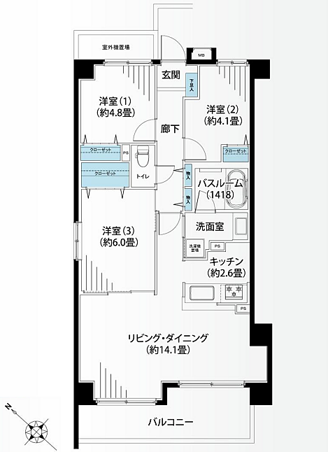 フルリノベ済　アシェール鶴川(3LDK) 1階の間取り図