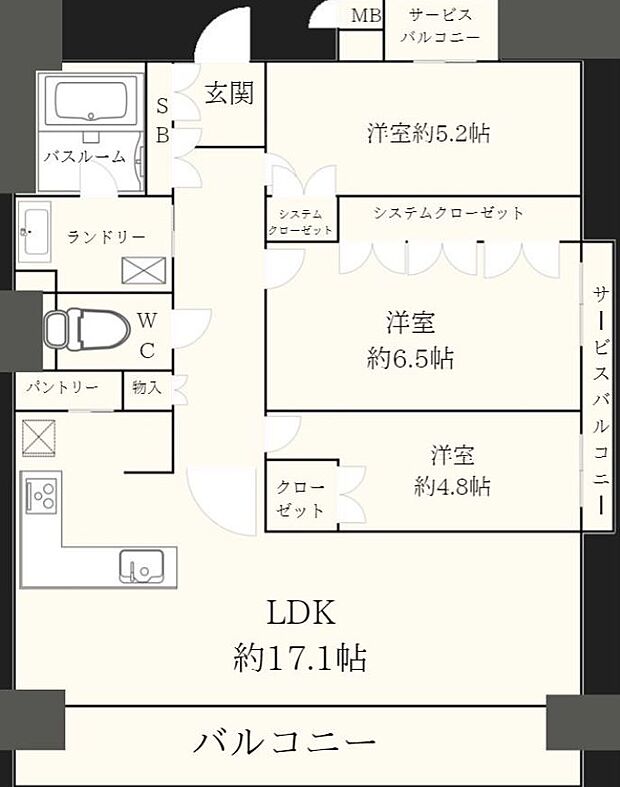 プラセシオン名古屋駅ファースト(3LDK) 12階の内観