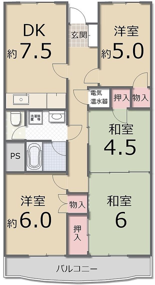 蓬莱マンション(4DK) 6階の間取り図