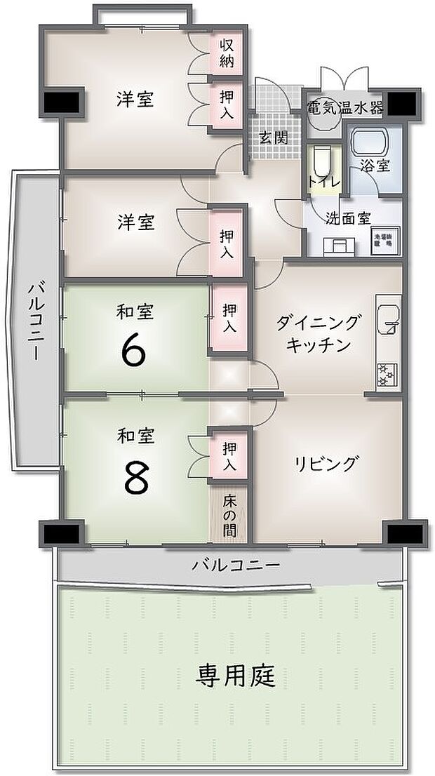 木太１７マンション(4LDK) 1階の間取り図