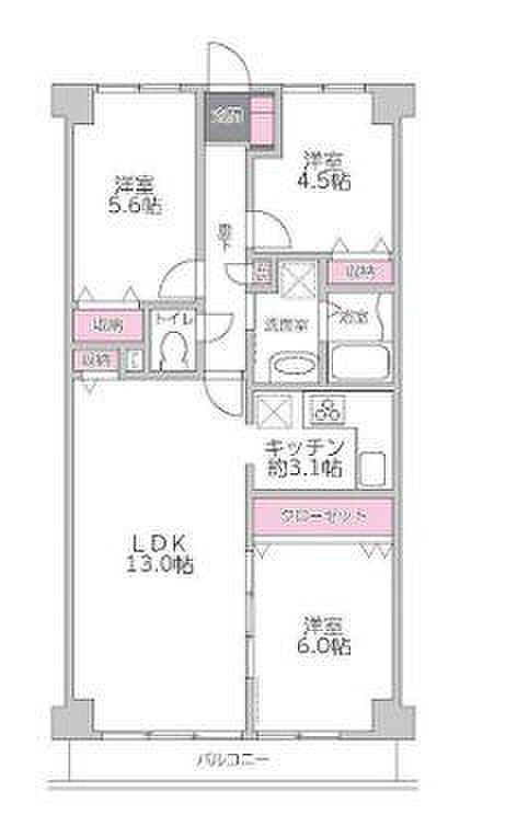 サザンヒルズ学園前5番館(3LDK) 3階の間取り図