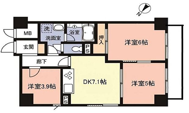 ヴェラハイツ五井(3DK) 7階/706の間取り図