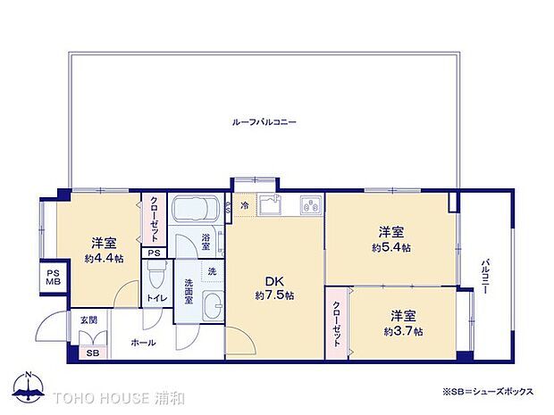 武蔵浦和ローヤルコーポ(3DK) 3階の間取り図