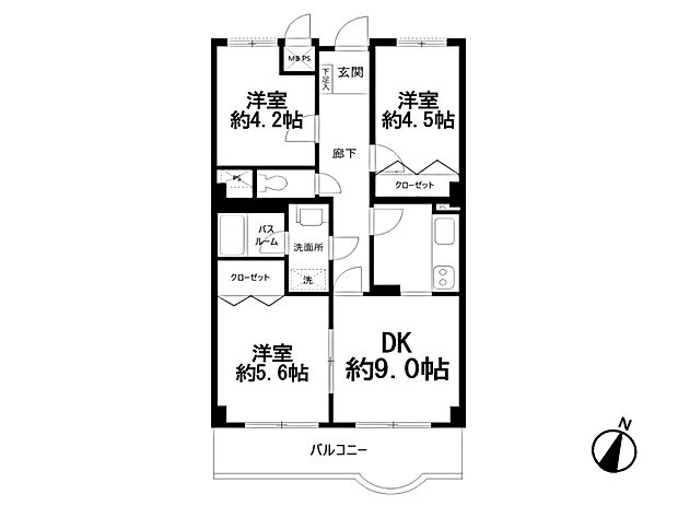 ライオンズプラザ浦和元町シティ(3DK) 5階の間取り図