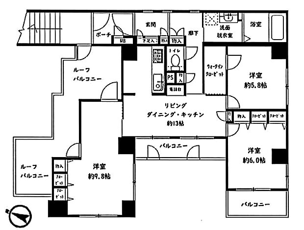 北浦和サニーコート(3LDK) 7階の間取り図