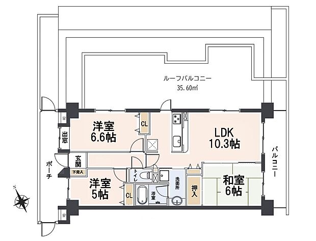 コスモ武蔵浦和エクシード(3LDK) 6階の間取り図
