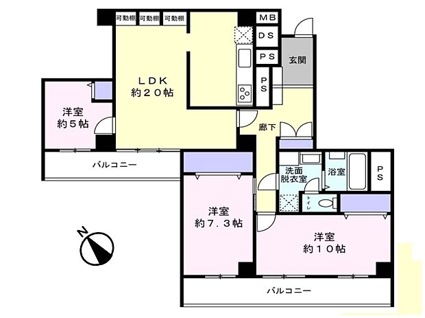 与野ハウス2号棟(3LDK) 6階の間取り図