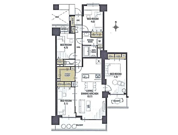 コープ野村クローバー・シティ与野四番館(4LDK) 7階の間取り図