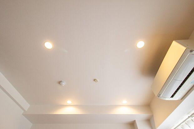 室内の天井各所に複数設置されたダウンライト。部屋によってはシーリングライトすら不要なほどの光量を発揮してくれています。