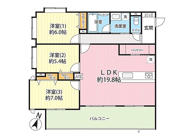 グリーンミユキ吉野町(3LDK) 2階の間取り図