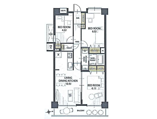 マノー大宮(3LDK) 4階の間取り図