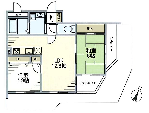 アプロアメニティ南浦和(2LDK) 1階の間取り図