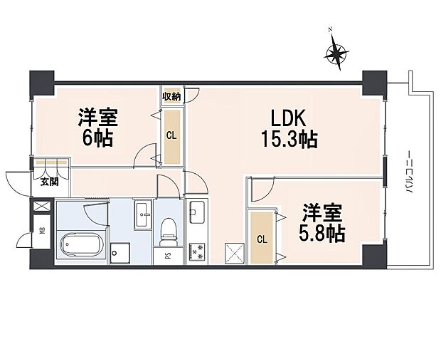 ハイラーク南浦和(2LDK) 2階の間取り図