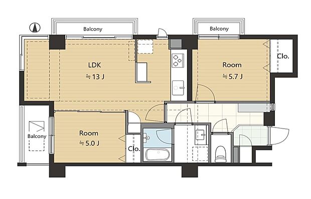 ヴェルデコート弦巻(2LDK) 3階の間取り図