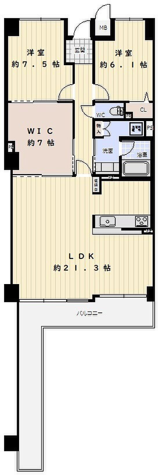 須磨白川台レックスマンション(2SLDK) 3階の間取り図