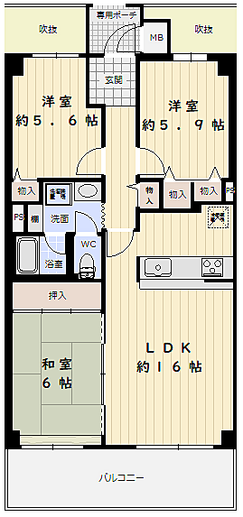 サンシティ須磨名谷(3LDK) 2階の内観
