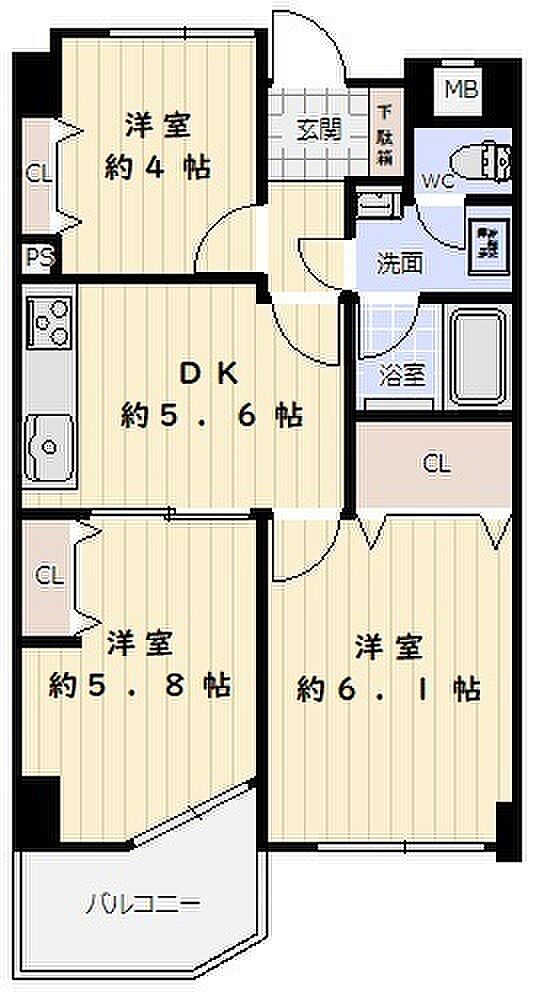 プリオーレ神戸(3DK) 7階の間取り図