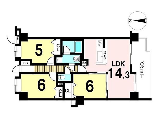 グランシティ八王子(3LDK) 4階の間取り図