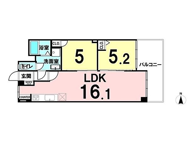 関屋ハイツ(2LDK) 4階の間取り図
