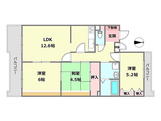 ユニーブル若王寺(3LDK) 4階の間取り図