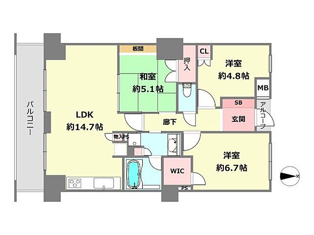 さきタワー・サンクタス尼崎駅前(3LDK) 6階の間取り図