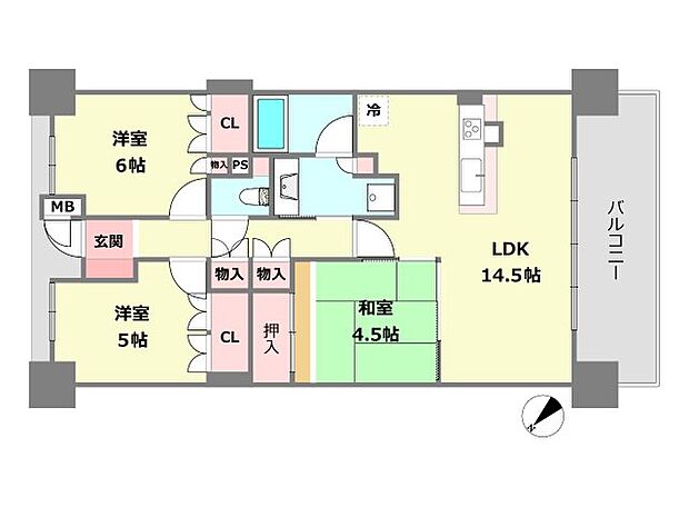 ベリスタ尼崎(3LDK) 4階の間取り図