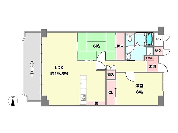 サンハイツ武庫之荘1号棟(2LDK) 5階の間取り図