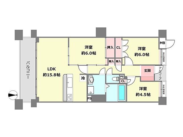 フェスタ立花南館ウエスト(3LDK) 24階の間取り図