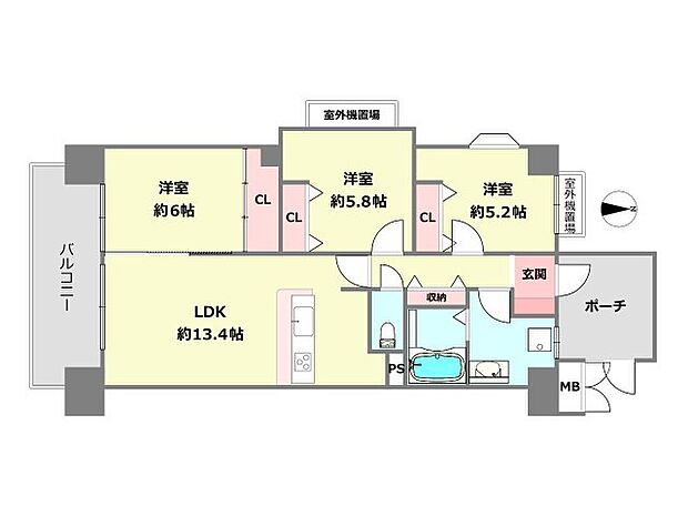 コスモシティ尼崎(3LDK) 4階の間取り図