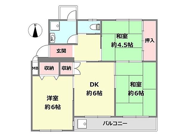 常吉第一住宅(3DK) 3階の間取り図