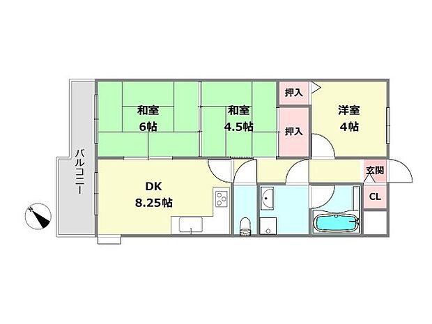 サンロイヤル北園田ブランシュール(3DK) 6階の間取り図