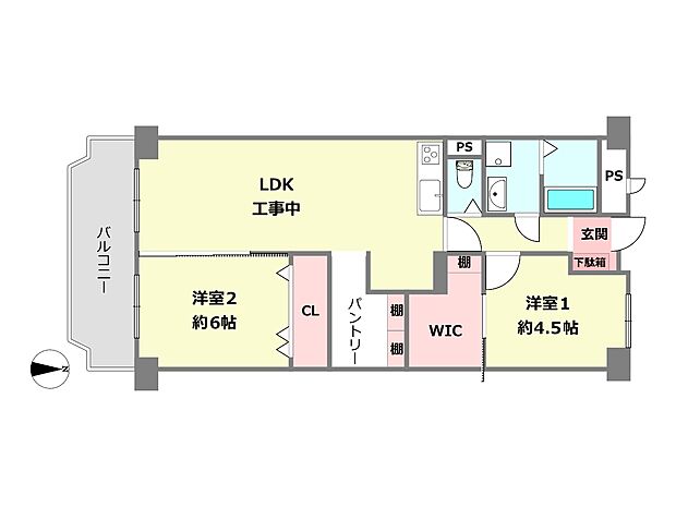 サンハイツ武庫之荘1号棟(2LDK) 7階の間取り図
