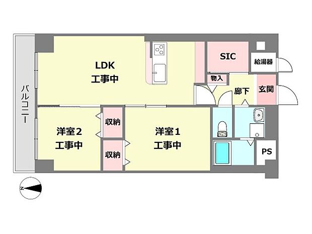 尼崎スカイハイツ(2LDK) 6階の間取り図