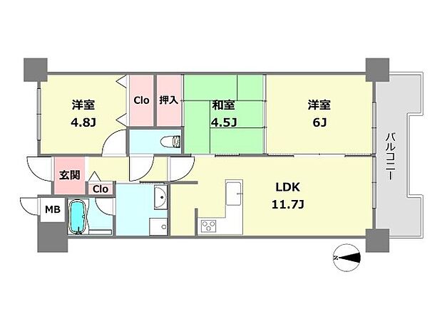 ファミール武庫川東(3LDK) 3階の間取り図