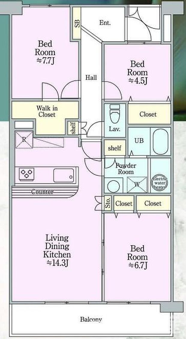 稲毛パークハウス(3LDK) 1階/C棟　103号室の間取り図