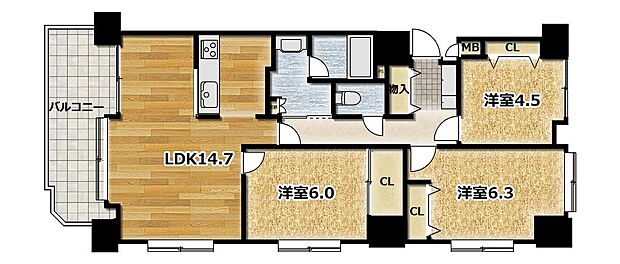 サンステージ東札幌(3LDK) 6階/610の間取り図
