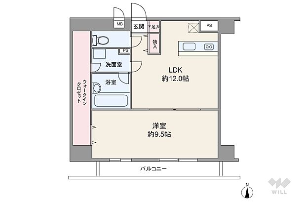 間取りは専有面積51.15平米の1LDK。玄関から直接LDKにアクセスする、室内廊下部分がないプラン。LDKと洋室の間仕切りを開放し、ビッグワンルームとして使うこともできます。