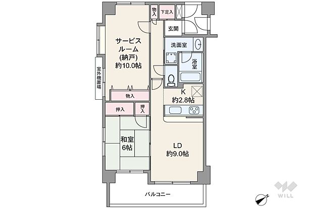 間取りは専有面積60平米の2LDK。玄関前に専用ポーチが付いたプライバシーに配慮されたプラン。LDKと和室が続き間で、襖の開閉で部屋を繋げたり仕切ったりフレキシブルに使えます。