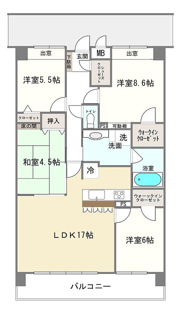 ポレスターブロードシティ南宮崎(4LDK) 3階の間取り図