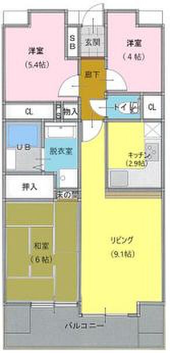 コスモ岩槻ステーションビュー(3LDK) 6階の間取り図