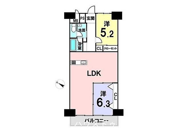 岩槻スカイハイツ(2LDK) 4階の間取り図