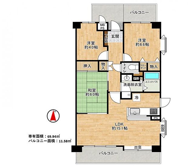 ファミール松戸グランデージII(3LDK) 5階の間取り図