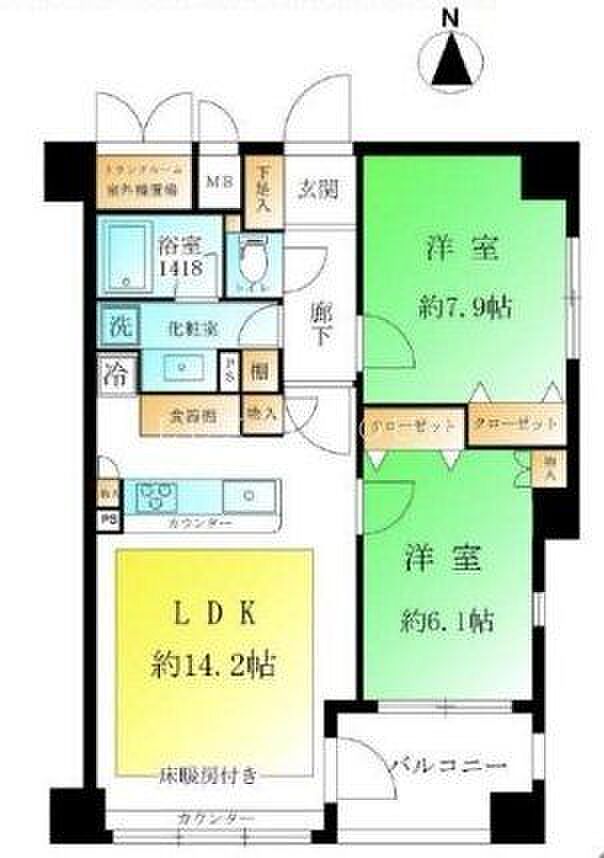 レクシオ立川(2LDK) 5階の間取り図