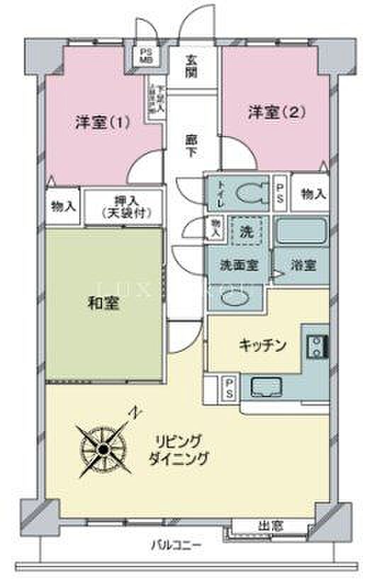 ライオンズマンション武蔵砂川(3LDK) 4階の間取り図