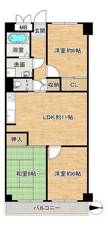関目グリーンハイツA棟(3LDK) 7階の間取り図
