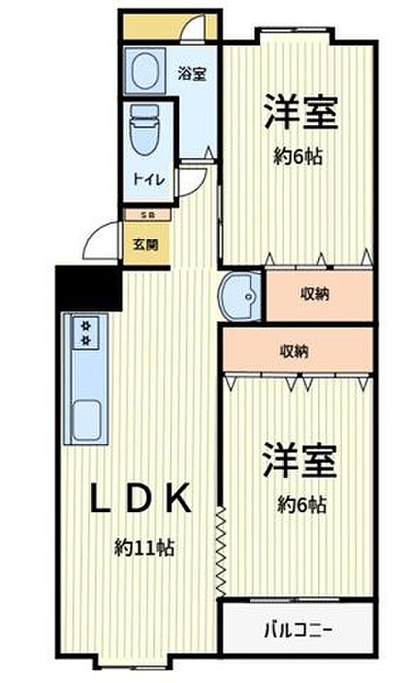 深江橋コーポＢ棟(2LDK) 5階の間取り図