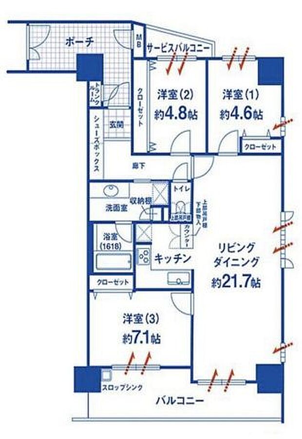 メロディーハイム鶴見パークオアシス(3LDK) 10階の内観