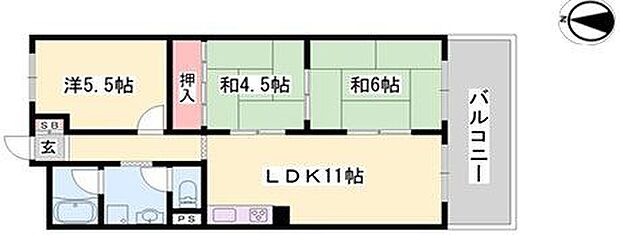 城北ハイツ2号館(3LDK) 1階の間取り図