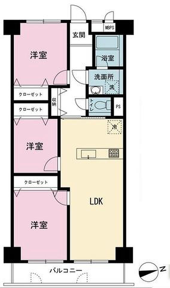 関目グリーンハイツA棟(3LDK) 8階の間取り図