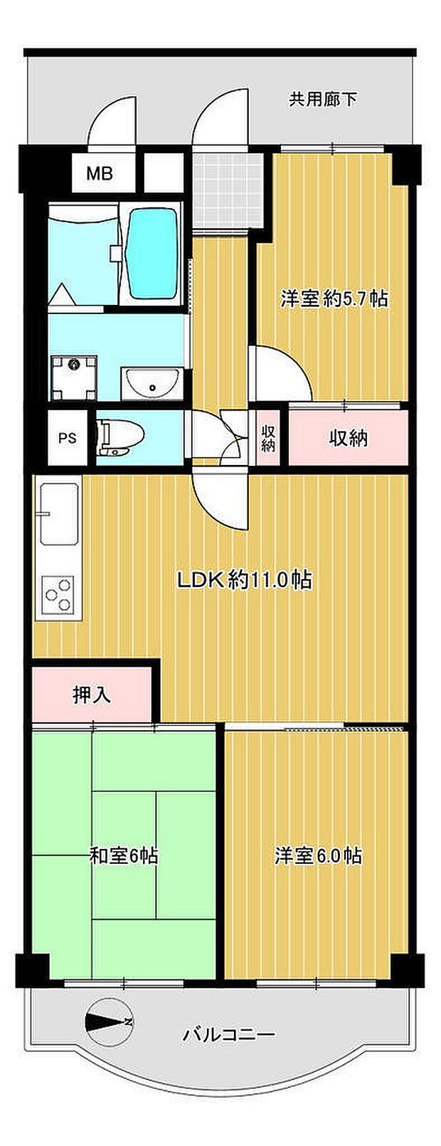 新深江サンハイツ(3LDK) 3階の内観